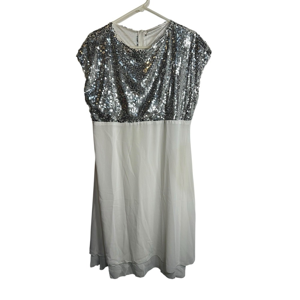 womens‎ short sleeve white silver sequence dress plus size 3XL XXXL